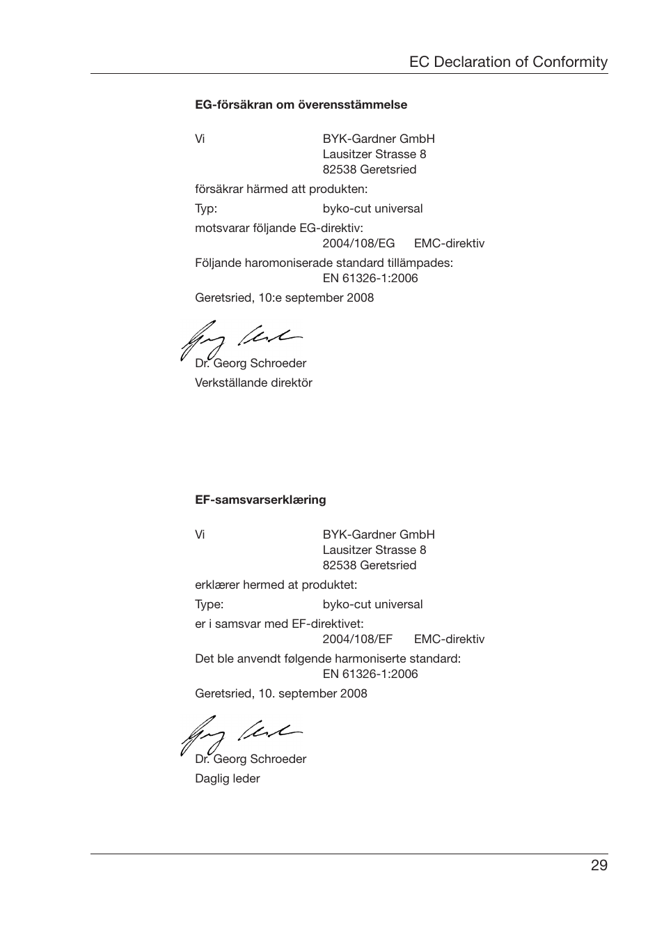 29 ec declaration of conformity | ALTANA Byko-Cut Universal Manual User Manual | Page 30 / 38