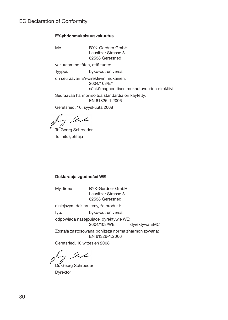 30 ec declaration of conformity | ALTANA Byko-Cut Universal Manual User Manual | Page 31 / 38