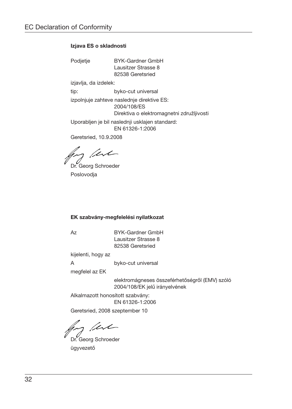 32 ec declaration of conformity | ALTANA Byko-Cut Universal Manual User Manual | Page 33 / 38
