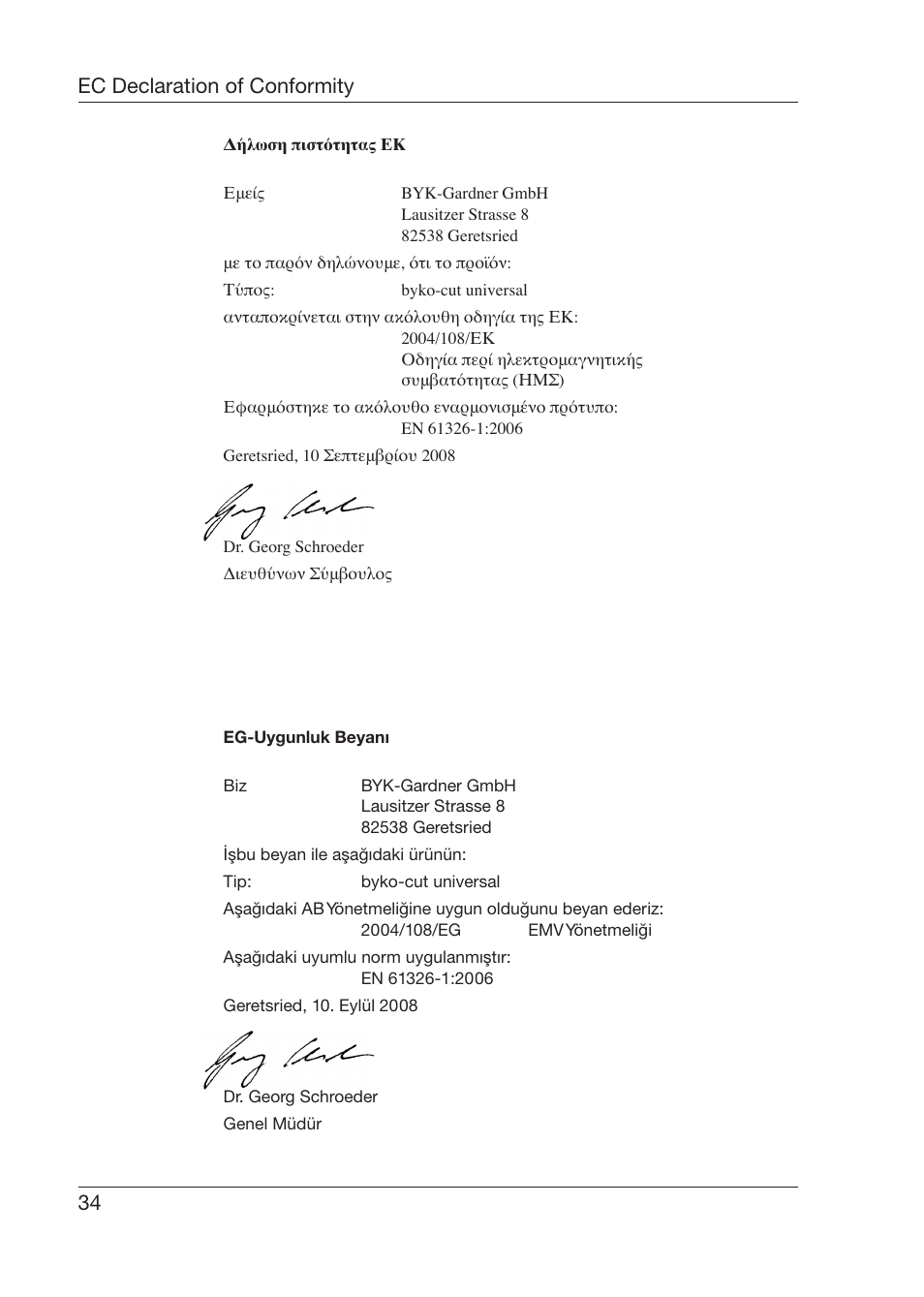 34 ec declaration of conformity | ALTANA Byko-Cut Universal Manual User Manual | Page 35 / 38