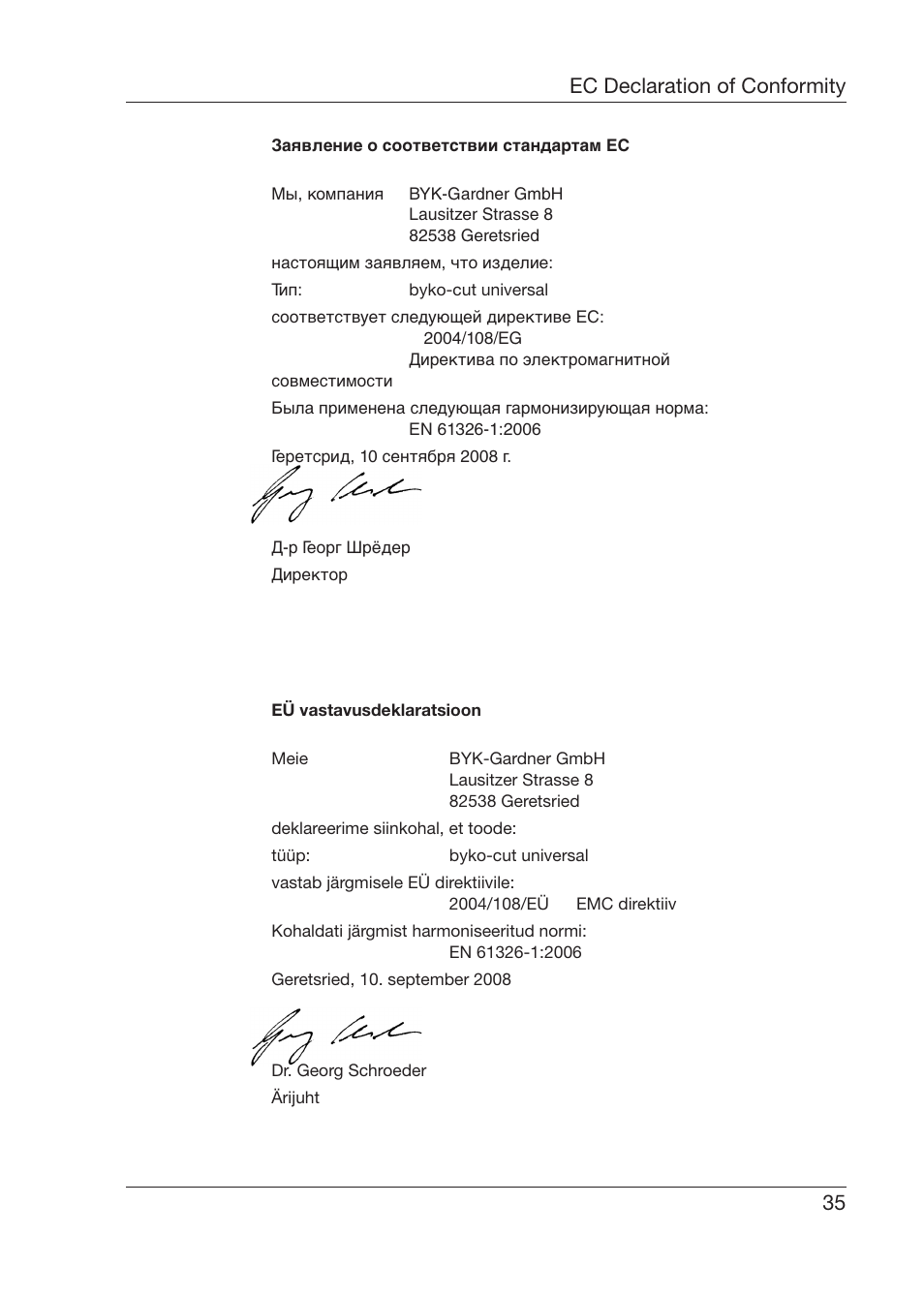 35 ec declaration of conformity | ALTANA Byko-Cut Universal Manual User Manual | Page 36 / 38