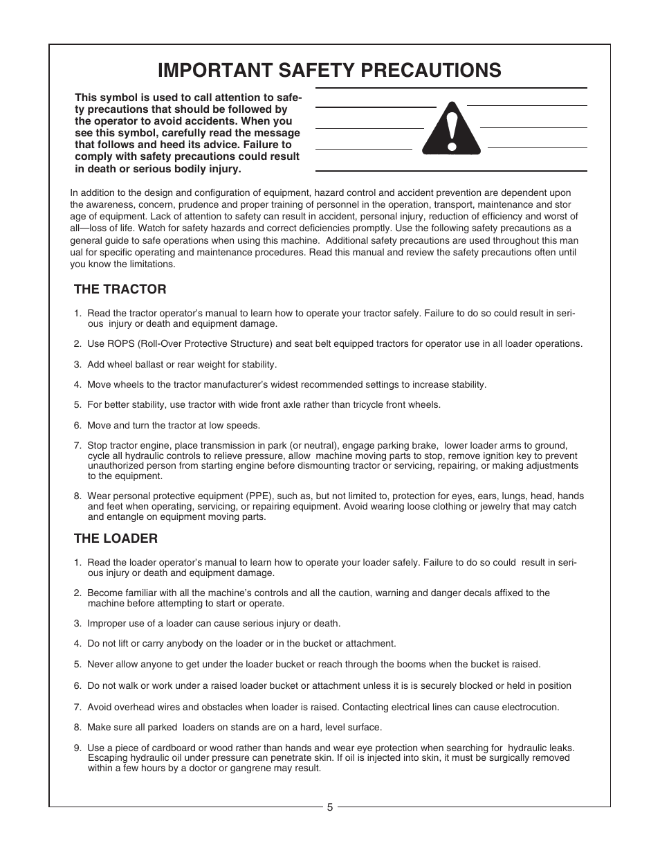 Important safety precautions | Bush Hog 6045 User Manual | Page 7 / 56