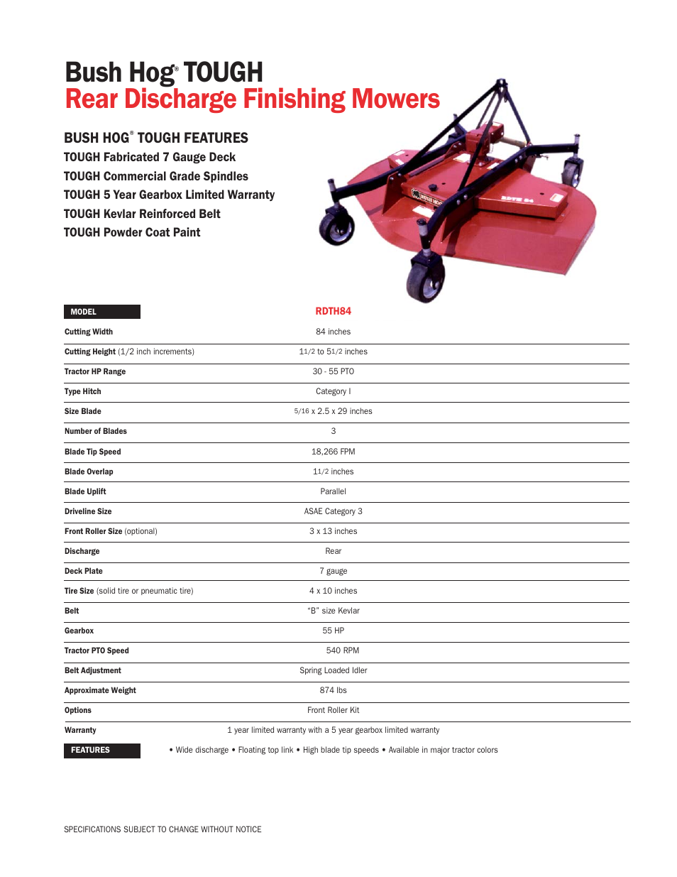 Bush Hog RDTH84 User Manual | 1 page