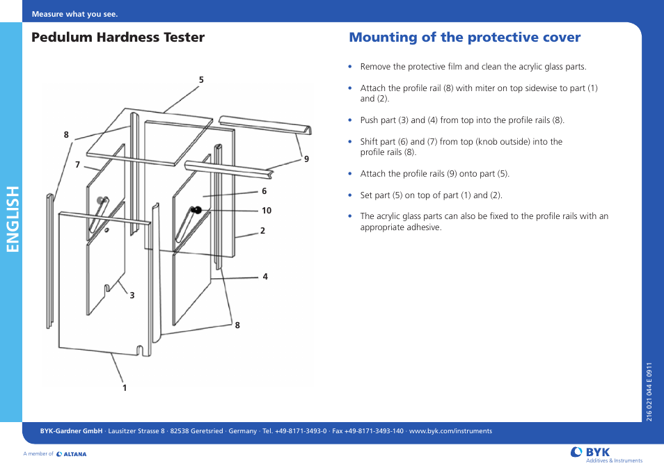 ALTANA Pendulum Hardness Tester Short Instructions User Manual | 1 page