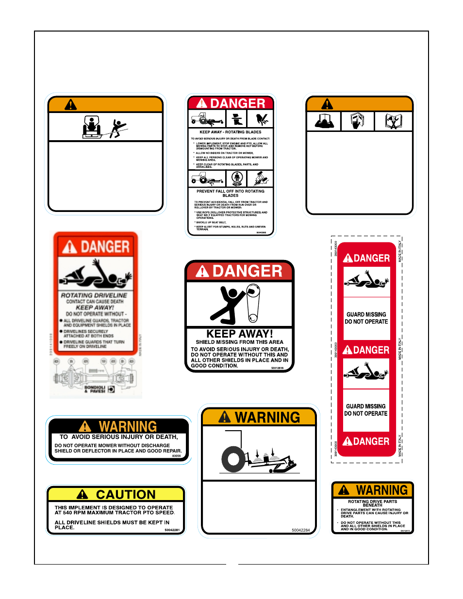 Safety decals, Warning | Bush Hog RDTH 84 User Manual | Page 18 / 20