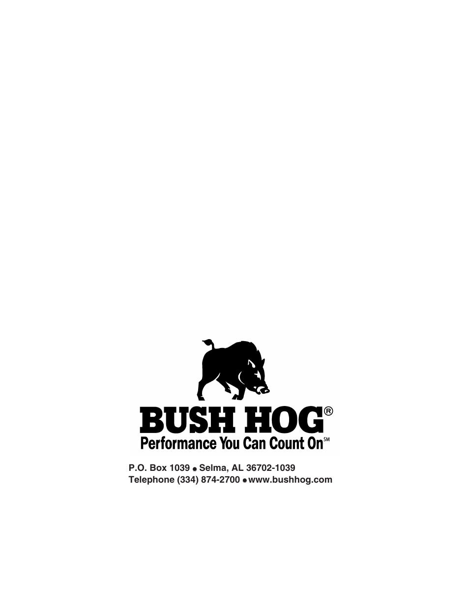 P.o. box 1039 | Bush Hog RDTH 84 User Manual | Page 20 / 20