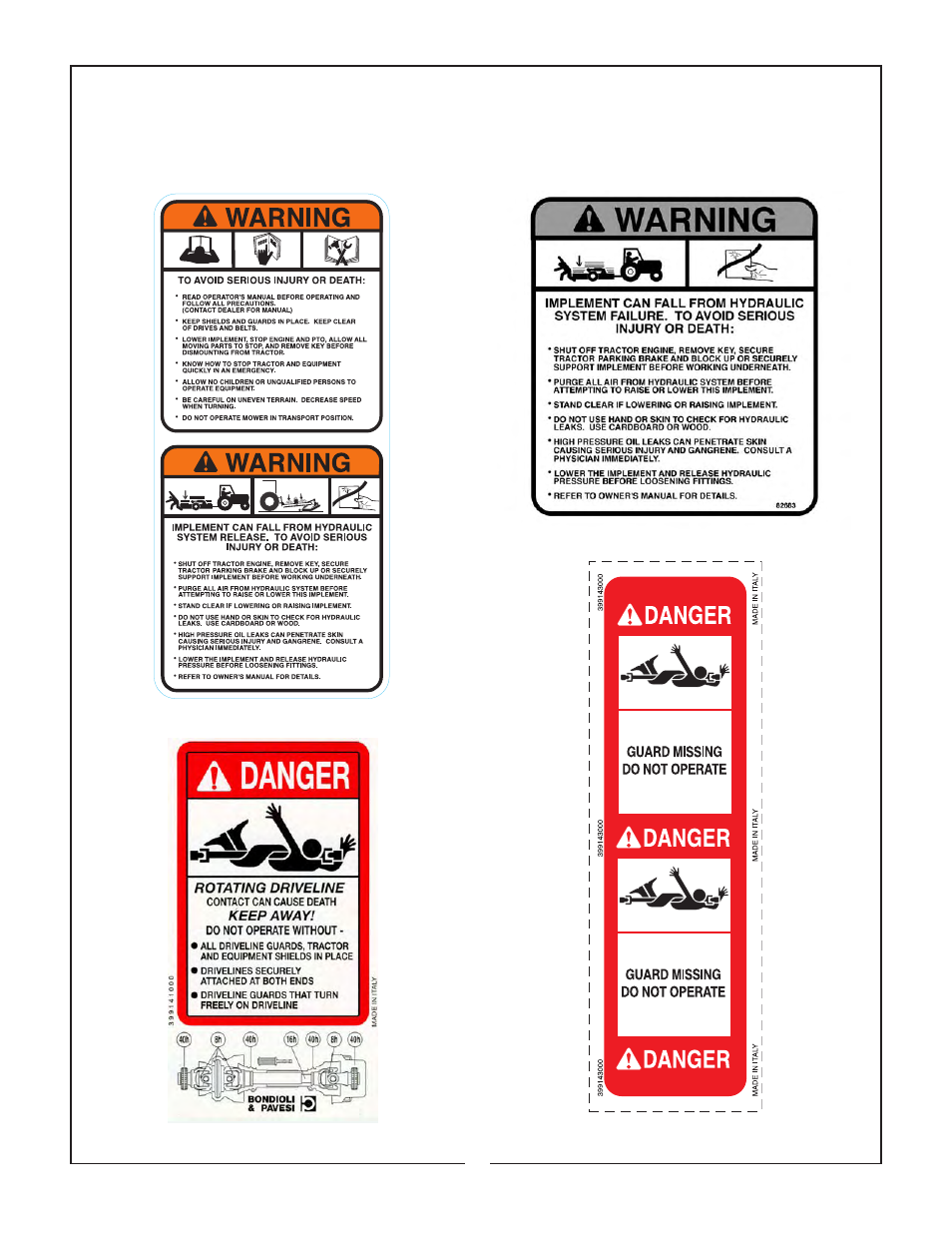 Safety decals | Bush Hog SM 60 User Manual | Page 23 / 26