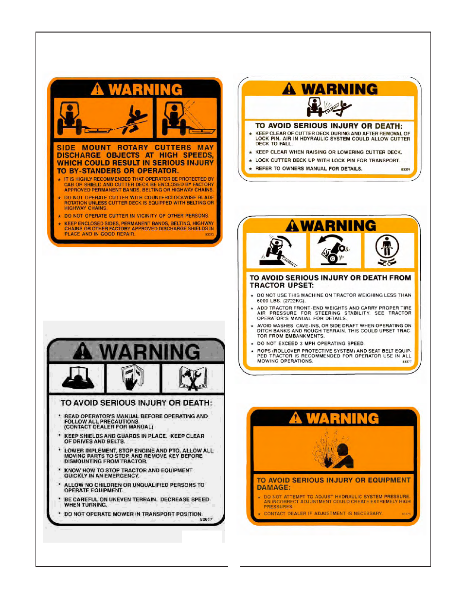 Safety decals continued | Bush Hog SM 60 User Manual | Page 24 / 26
