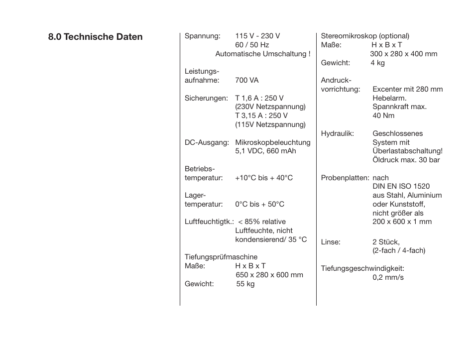 0 technische daten | ALTANA Cupping Tester User Manual | Page 16 / 68