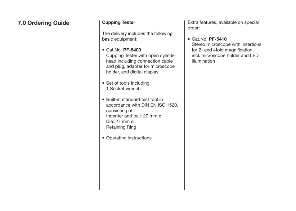0 ordering guide | ALTANA Cupping Tester User Manual | Page 31 / 68