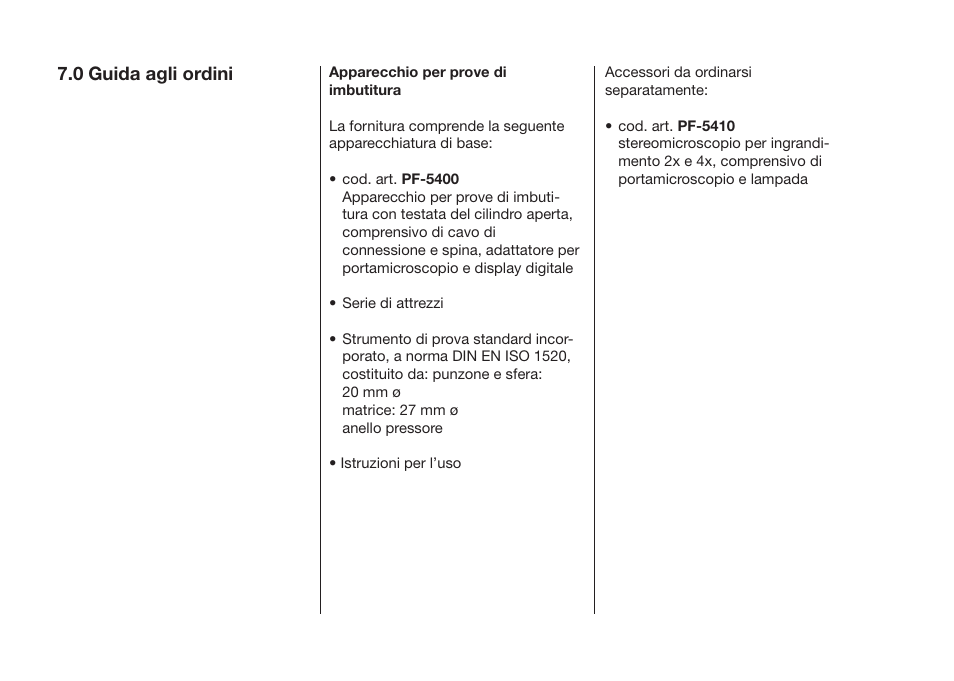 0 guida agli ordini | ALTANA Cupping Tester User Manual | Page 47 / 68