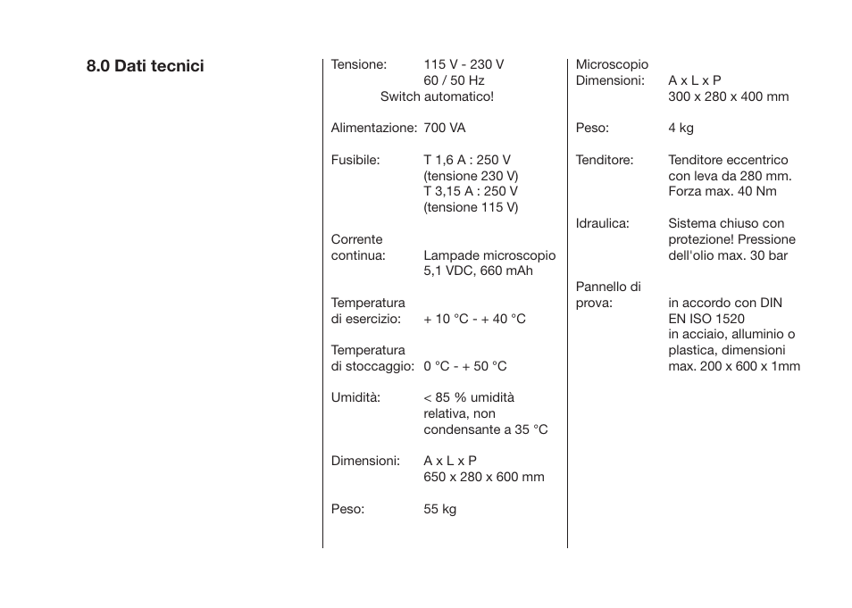 0 dati tecnici | ALTANA Cupping Tester User Manual | Page 48 / 68