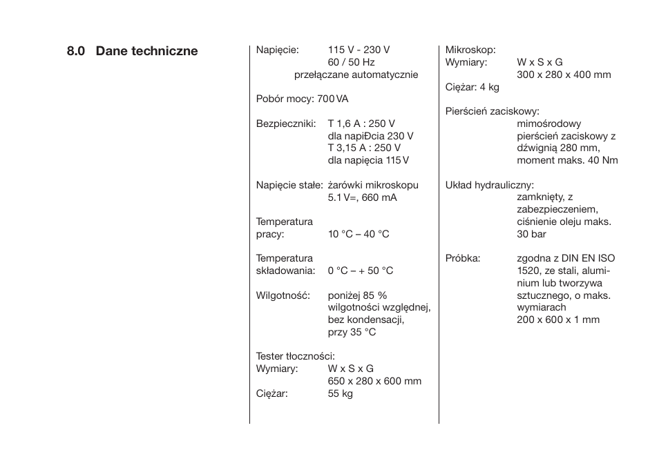 0 dane techniczne | ALTANA Cupping Tester User Manual | Page 64 / 68
