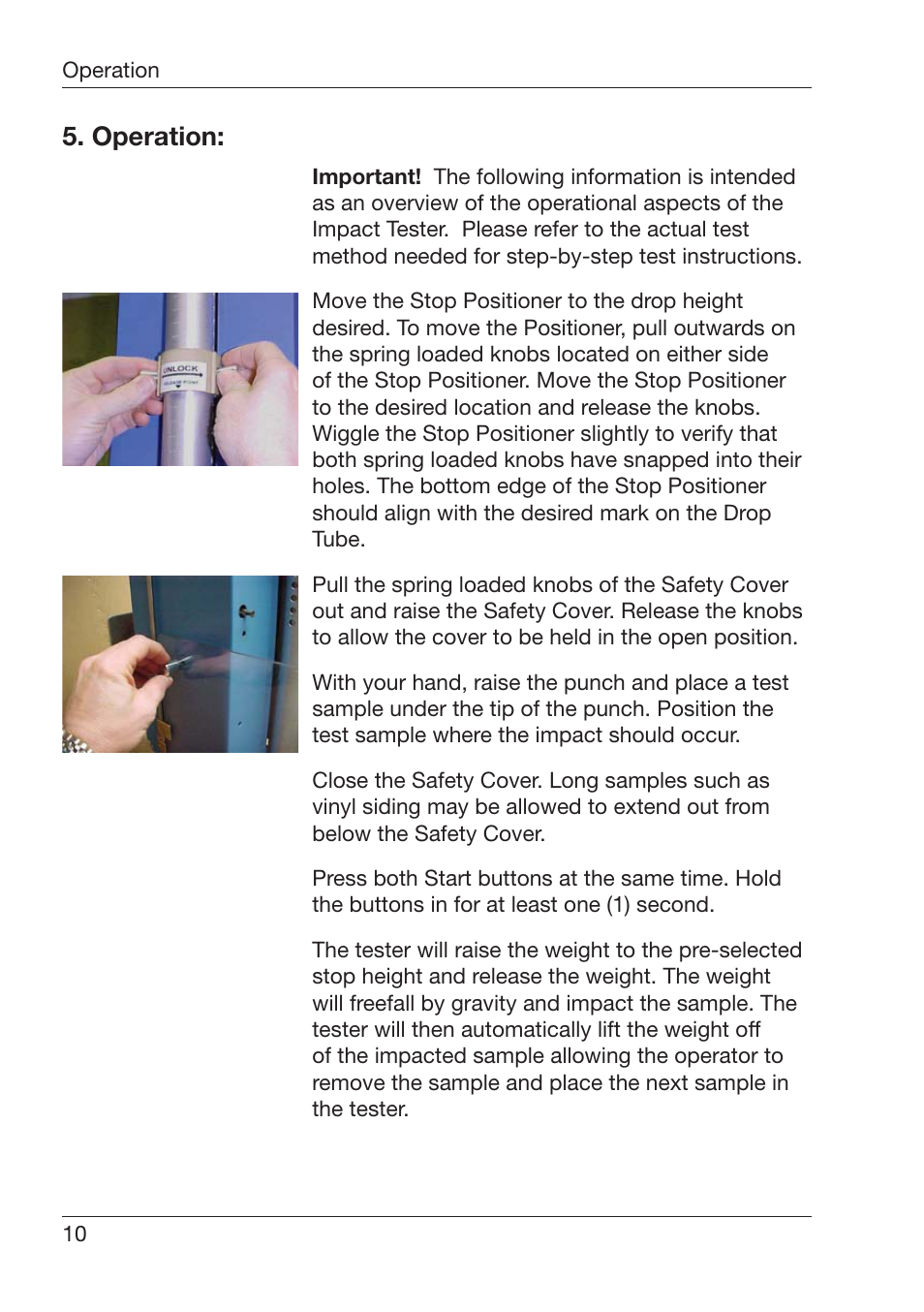 Peration | ALTANA Automatic Lift Impact Tester User Manual | Page 11 / 24
