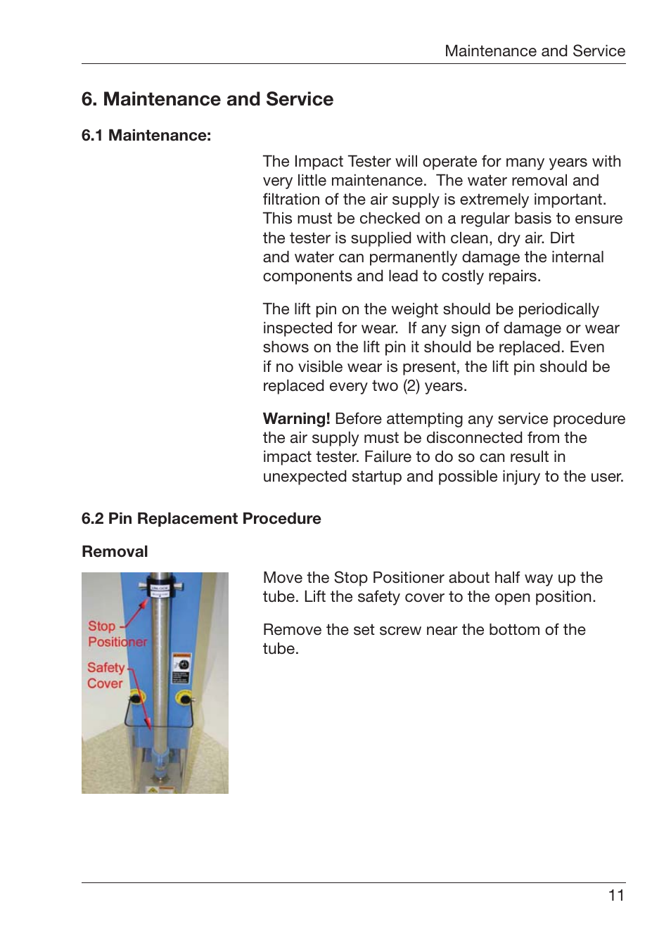 Aintenance¬and¬3ervice | ALTANA Automatic Lift Impact Tester User Manual | Page 12 / 24