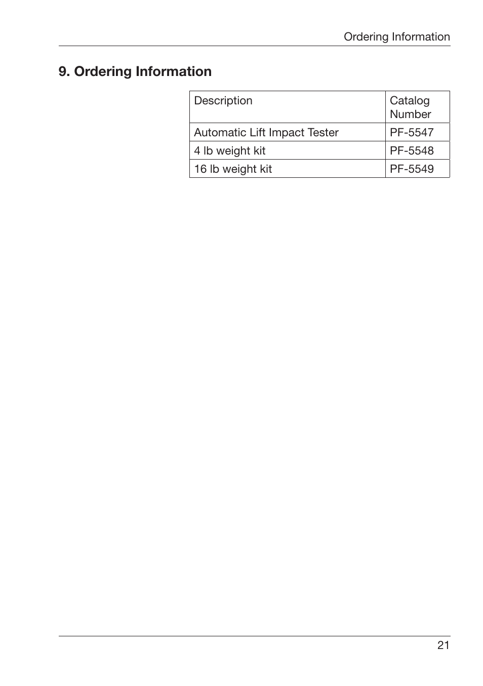 Rdering¬)nformation | ALTANA Automatic Lift Impact Tester User Manual | Page 22 / 24