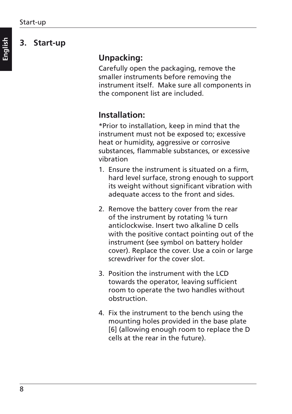 Start-up unpacking, Installation | ALTANA Mechanical Cupping Tester User Manual | Page 7 / 18