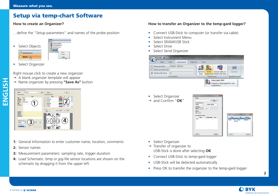 English, Setup via temp-chart software | ALTANA Temp-Chart Short Instructions User Manual | Page 4 / 12