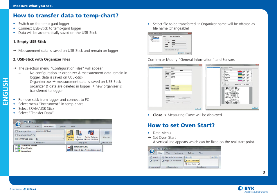 English, How to transfer data to temp-chart, How to set oven start | ALTANA Temp-Chart Short Instructions User Manual | Page 5 / 12