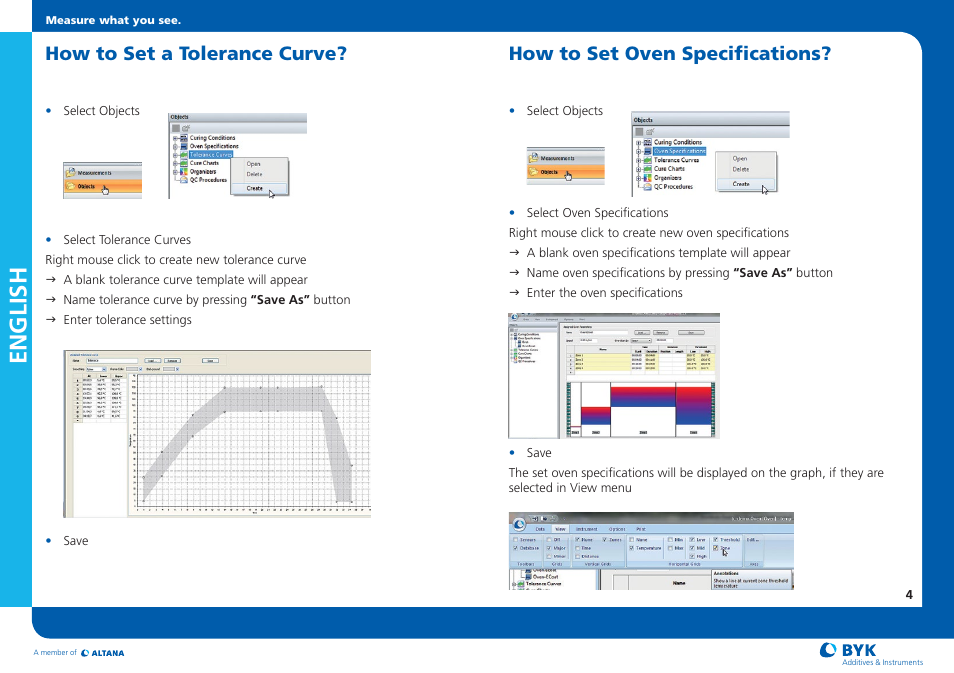 English, How to set a tolerance curve, How to set oven specifications | ALTANA Temp-Chart Short Instructions User Manual | Page 6 / 12