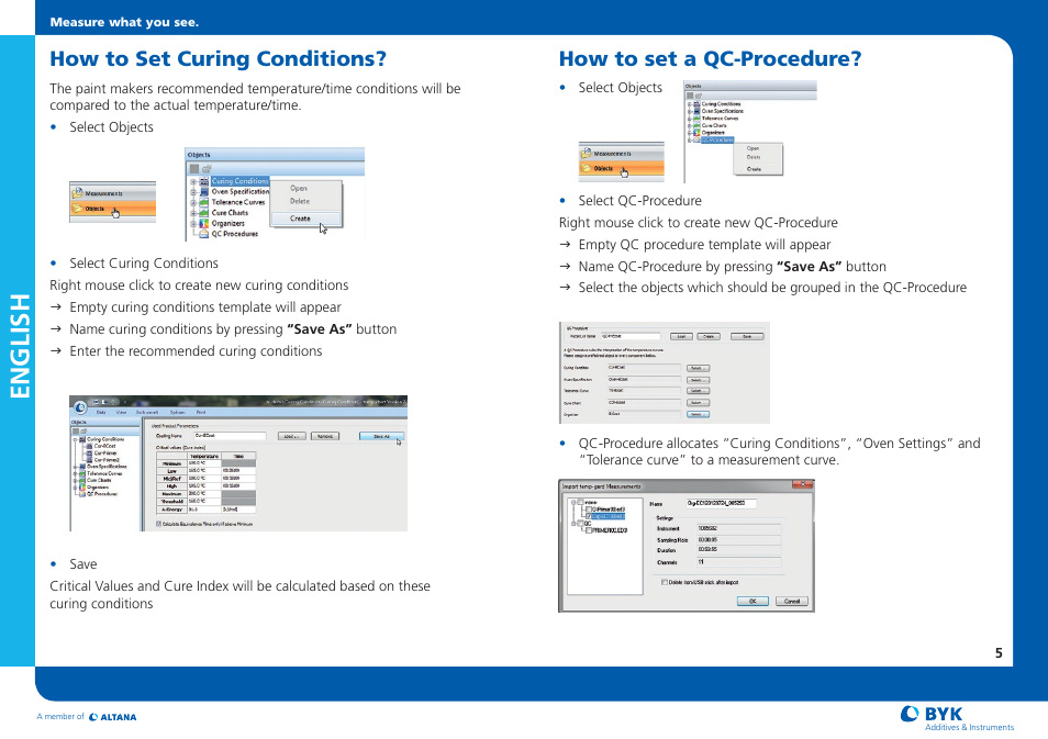 English, How to set curing conditions, How to set a qc-procedure | ALTANA Temp-Chart Short Instructions User Manual | Page 7 / 12