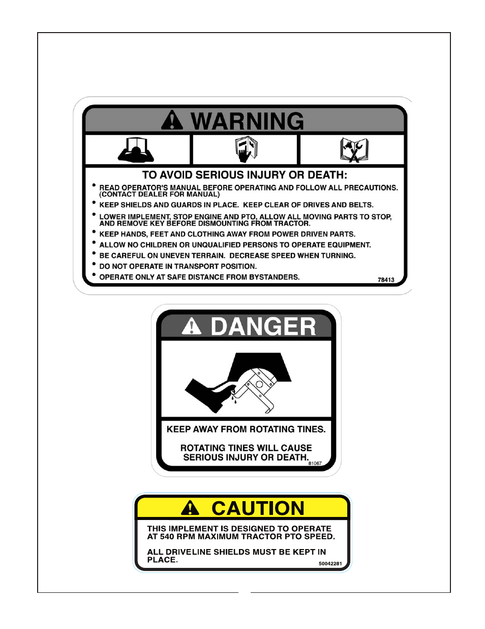 Safety decals | Bush Hog RTC User Manual | Page 18 / 20