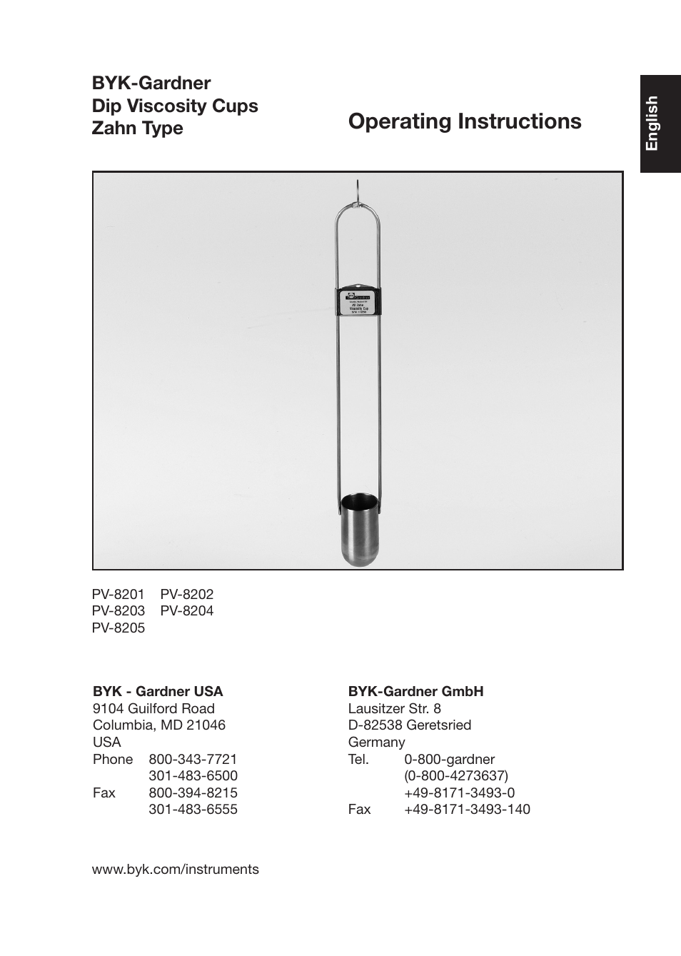 Operating instructions, Byk-gardner dip viscosity cups zahn type | ALTANA BYK-Gardner Dip Viscosity Cups Zahn Type User Manual | Page 2 / 12