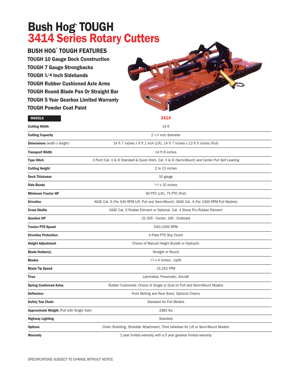 Bush Hog 3414 User Manual | 1 page