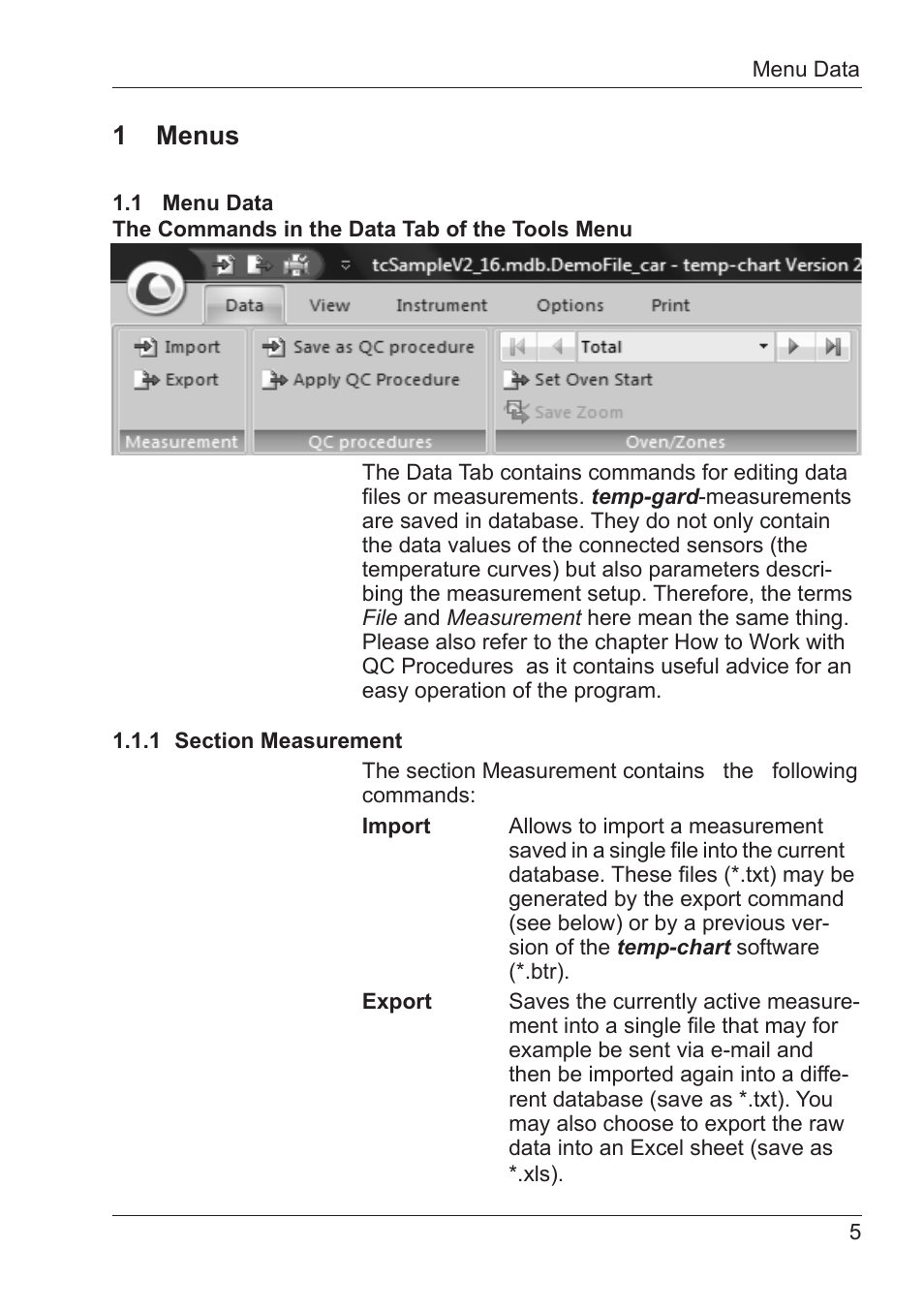 1 menus | ALTANA Temp-Chart User Manual | Page 6 / 44