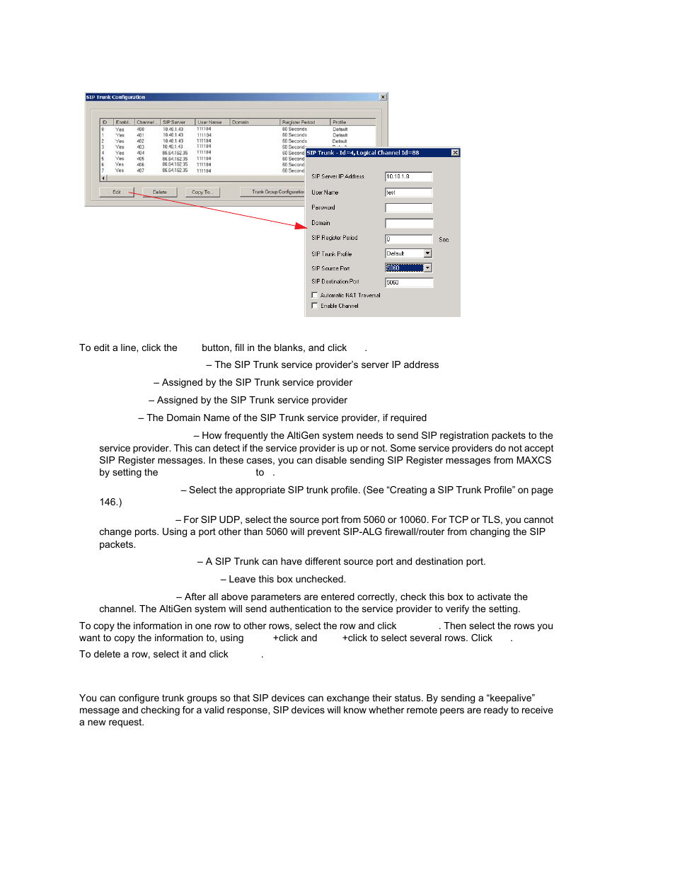 Sip trunk group configuration, See figure | AltiGen MAXCS 7.0 Update 1 ACM Administration User Manual | Page 160 / 446