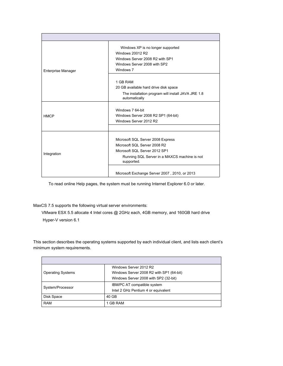Virtual server requirements, Maxcs 7.5 client applications | AltiGen MAXCS 7.0 Update 1 ACM Administration User Manual | Page 42 / 446