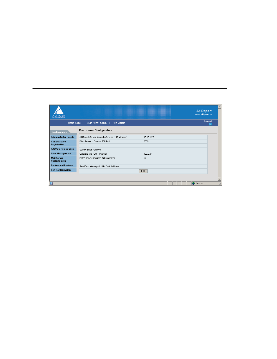 Mail server configuration | AltiGen MAXCS 7.5 AltiReport User Manual | Page 14 / 110