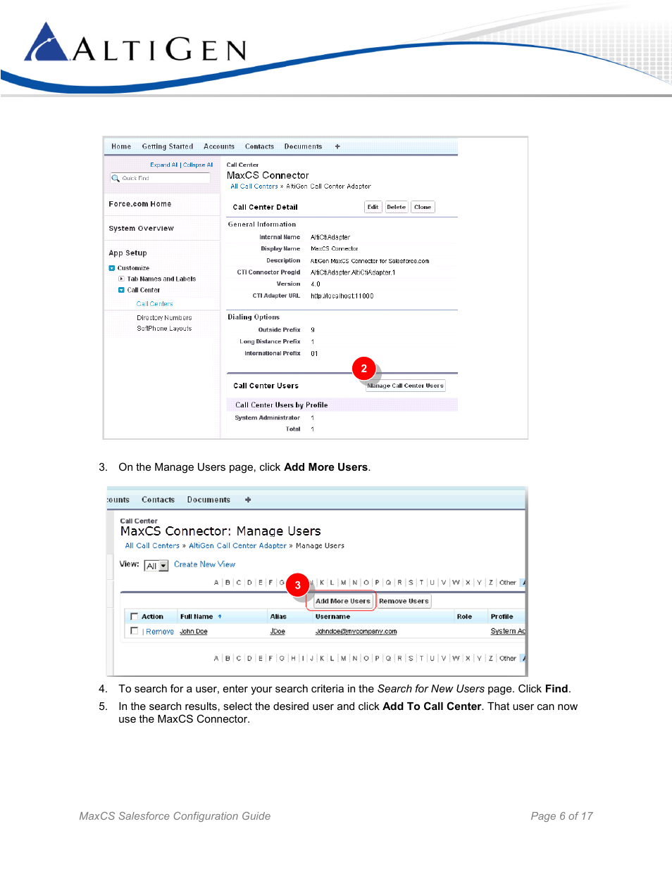 AltiGen MAXCS 7.5 Salesforce Connector Configuration Guide User Manual | Page 6 / 17