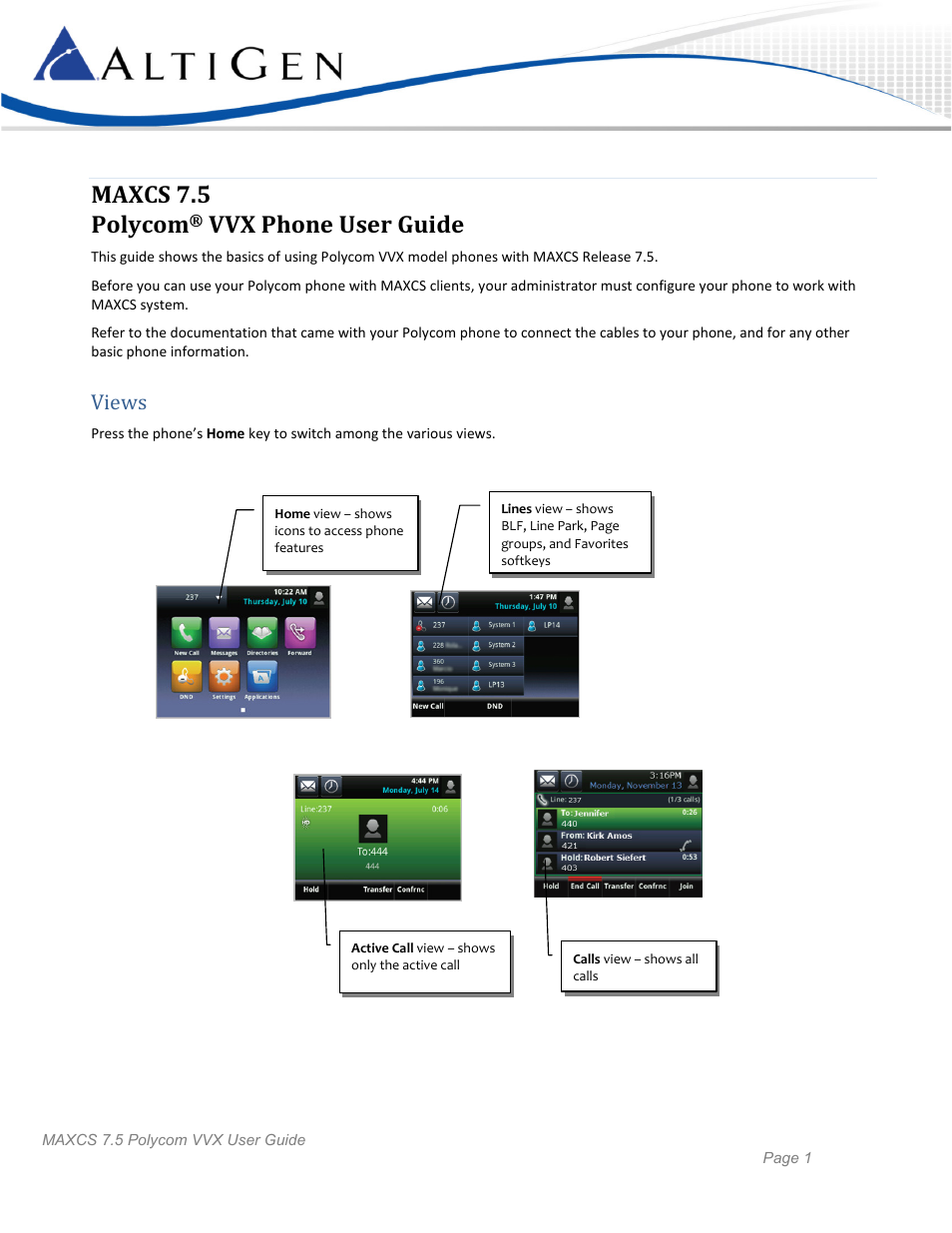 AltiGen MAXCS 7.5 Polycom VVX User Guide User Manual | 11 pages