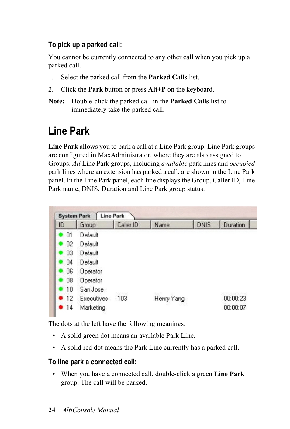 Line park | AltiGen MAXCS 7.0 Update 1 AltiConsole User Manual | Page 28 / 44