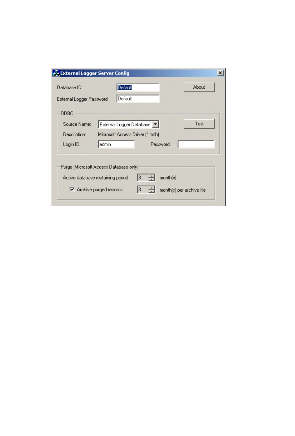 Configuration gui for external logger server, Testing the db dialog | AltiGen MAXCS 7.0 Update 1 CDR User Manual | Page 42 / 95
