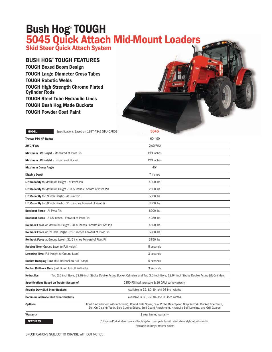 Bush Hog Mid-Mount Loaders 5045 User Manual | 1 page