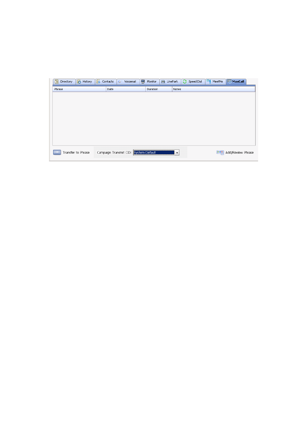 The maxcall tab, Using a phrase | AltiGen MAXCS 7.0 Update 1 MaxCommunicator User Manual | Page 80 / 87