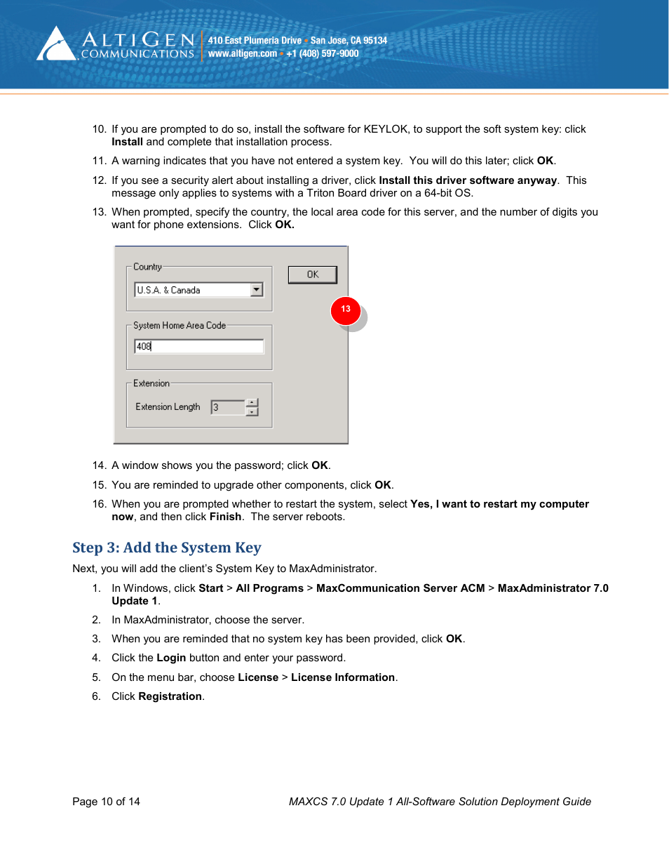 Step 3: add the system key | AltiGen MAXCS 7.0 Update 1 Softswitch Deployment Guide User Manual | Page 10 / 14