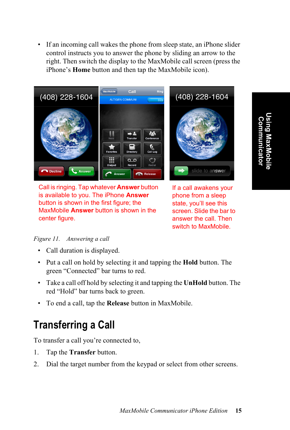 Transferring a call | AltiGen MAXCS 7.0 Update 1 MaxMobile User Guide for iPhone User Manual | Page 19 / 32