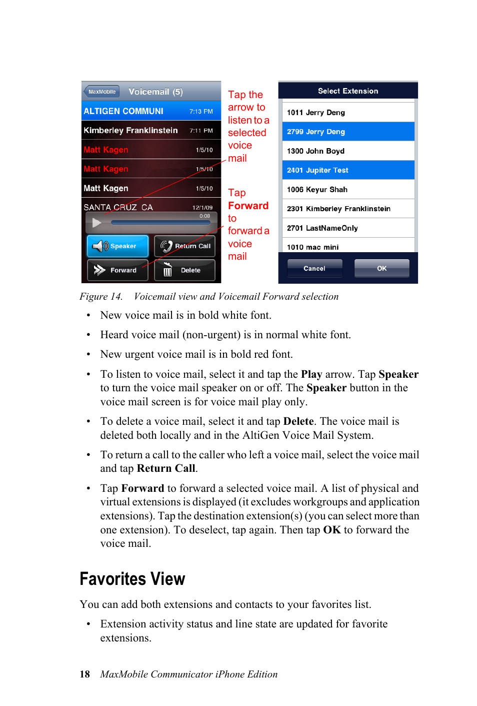 Favorites view | AltiGen MAXCS 7.0 Update 1 MaxMobile User Guide for iPhone User Manual | Page 22 / 32