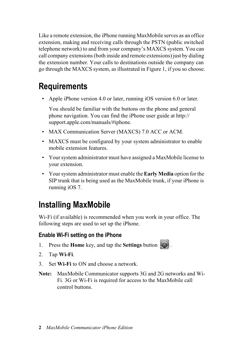 Requirements, Installing maxmobile, Requirements installing maxmobile | AltiGen MAXCS 7.0 Update 1 MaxMobile User Guide for iPhone User Manual | Page 6 / 32