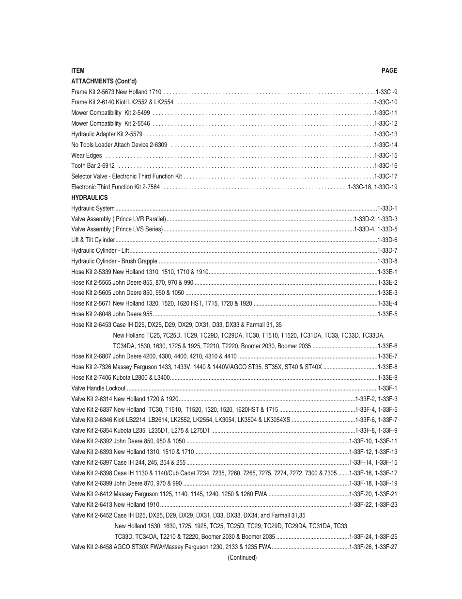 Table of content, cont’d 2297 front end loader | Bush Hog 2297 User Manual | Page 6 / 125