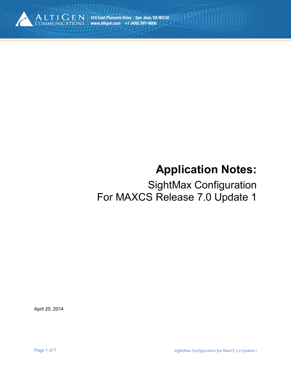 AltiGen MAXCS 7.0 Update 1 SightMax User Manual | 7 pages