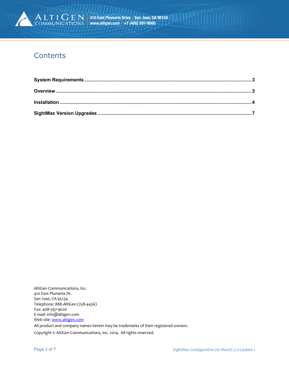 AltiGen MAXCS 7.0 Update 1 SightMax User Manual | Page 2 / 7