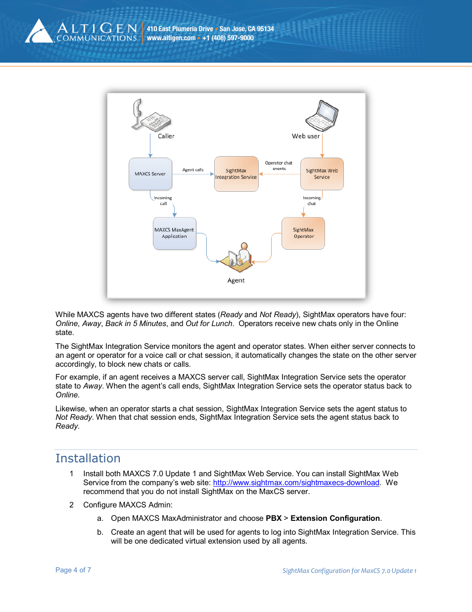 Installation | AltiGen MAXCS 7.0 Update 1 SightMax User Manual | Page 4 / 7