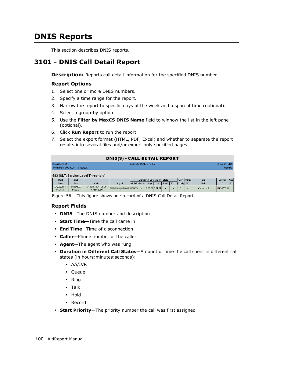 Dnis reports, 3101 - dnis call detail report | AltiGen MAXCS 7.0 AltiReport User Manual | Page 104 / 110