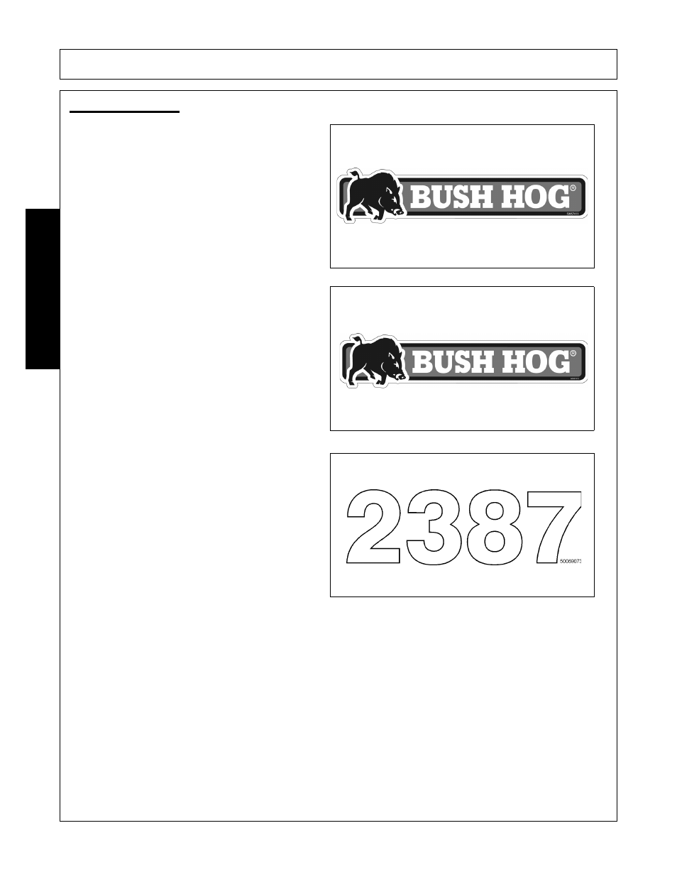 Decal location, Decal location -20, Safety | Bush Hog 2387 User Manual | Page 24 / 104