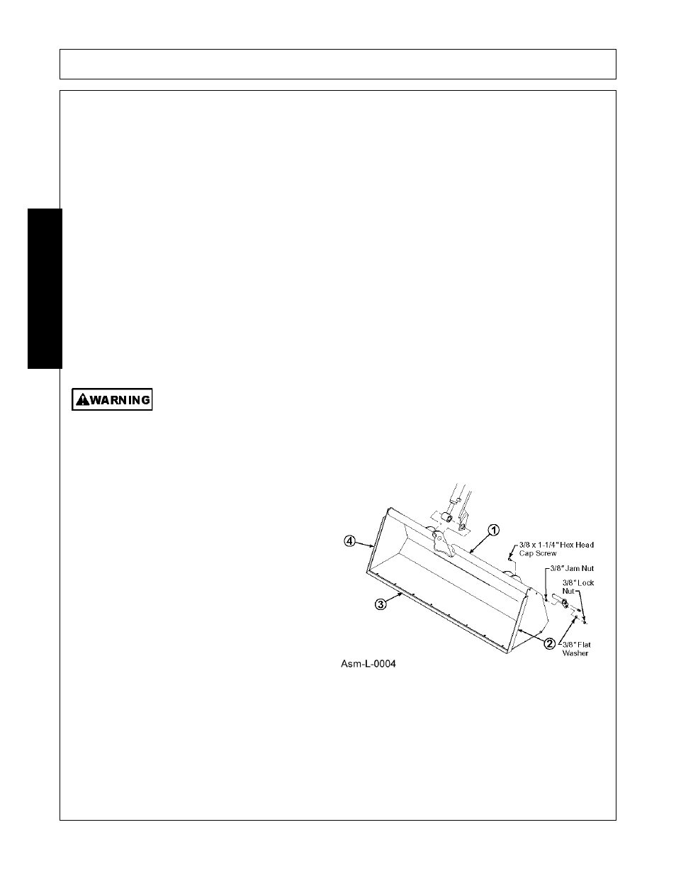Mounting loader, Remove bolts, nuts and washers from hinge, Attaching pin on bucket | Mounting loader -6 attaching pin on bucket -6, Assembly, Assembl y | Bush Hog 2387 User Manual | Page 42 / 104