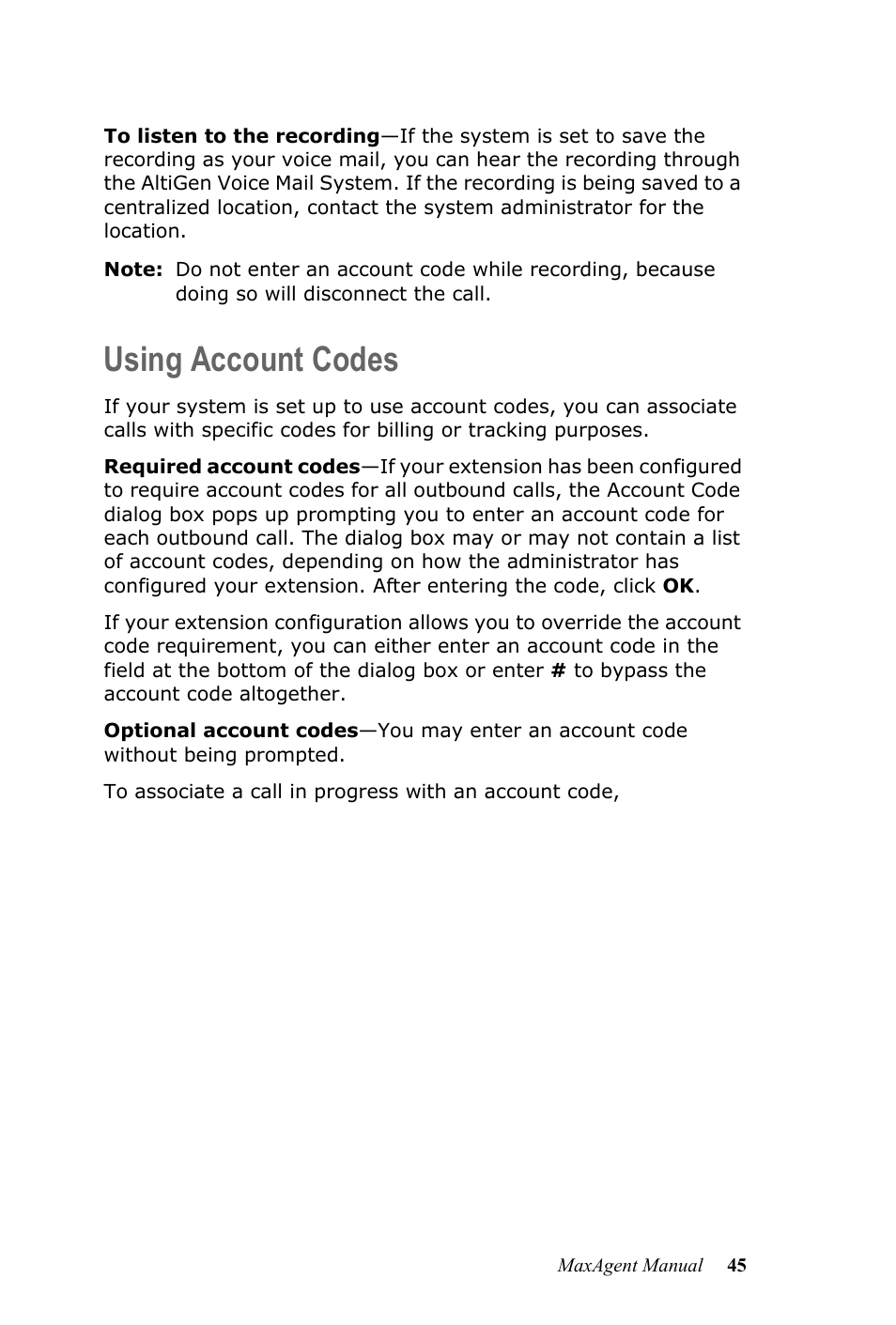 Using account codes | AltiGen MAXCS 7.0 MaxAgent User Manual | Page 51 / 93